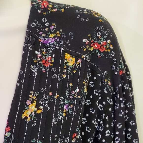 Free People Wonderland Black Multi-Color Floral Long Sleeve Mini Dress - Picture 12 of 16